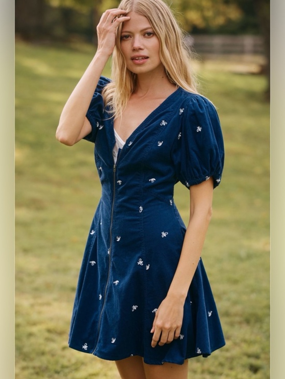 Anthropologie Calder Puff-Sleeve Corduroy Mini Dress NWT